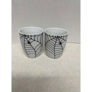 Spiderweb With Spiders  Set Of 2 White Mugs Halloween Spider Arachnoid